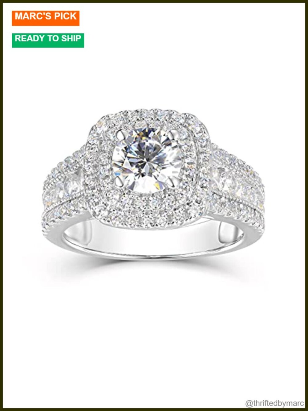 2CT Moissanite Halo Engagement Ring 925 Sterling Silver Platinum Plated
